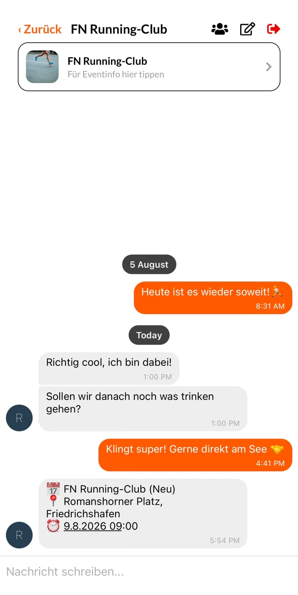 Gruppenchat zu einer Sport-Session